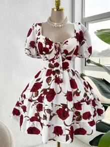 Flirla Vestido maxi de mujer talla grande de estilo romántico con estampado floral para vacaciones, playa y moda, versátil para primavera/verano, nuevo artículo - Multicolor - Ver 3