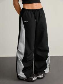 SHEIN Tall 女士抽绳腰部撞色宽松阔腿运动裤