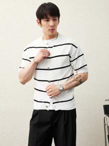 Manfinity CasualKnits Men's Striped Single-Breasted Short Sleeve Casual Knit Top - Multicolor - View 3