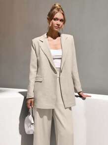 CLARA VERO Blazer de lino con un solo botón oversize, chaqueta ligera y entallada, ropa exterior casual de oficina, estilo primavera-verano
