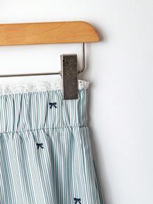 Elenzga Pantalones anchos de mujer casuales y sueltos con lazo, rayas y encaje en la cintura