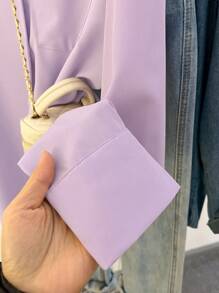 INAWLY Camisa casual de mujer de manga larga, de un solo pecho, de un solo bolsillo, de unicolor, para otoño