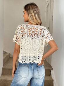 Áo len cardigan buộc dây khoét lỗ màu trơn đơn giản cho kỳ nghỉ, hòa nhạc đồng quê, hòa nhạc dành cho nữ, áo rave mùa hè dành cho nữ - trắng - Xem 2