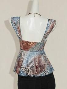 SHEIN ICON Áo ba lỗ nữ họa tiết da báo cổ điển viền bất đối xứng - Nhiều màu - Xem 2