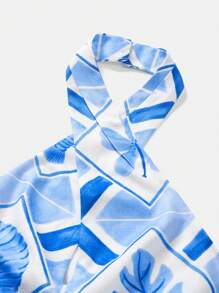 Maija Vestido corto de verano casual de estilo playero, sin mangas con cuello cruzado, de sensación de lino y estampado floral azul, favorecedor y versátil - Azul - Ver 9