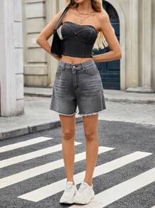 Pantalones cortos vaqueros de moda para mujeres, adecuados para el verano - Gris - Ver 5