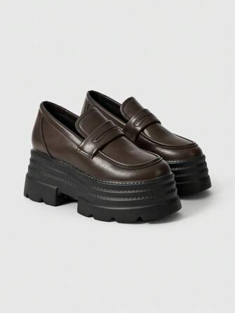 Goth Zapatos tipo mocasín en marrón, zapatos de piel tipo Mary Jane sin cordones, zapatos del uniforme japonés JK, zapatos formales de trabajo, zapatos planos con plataforma y tacón de cuña para mujer