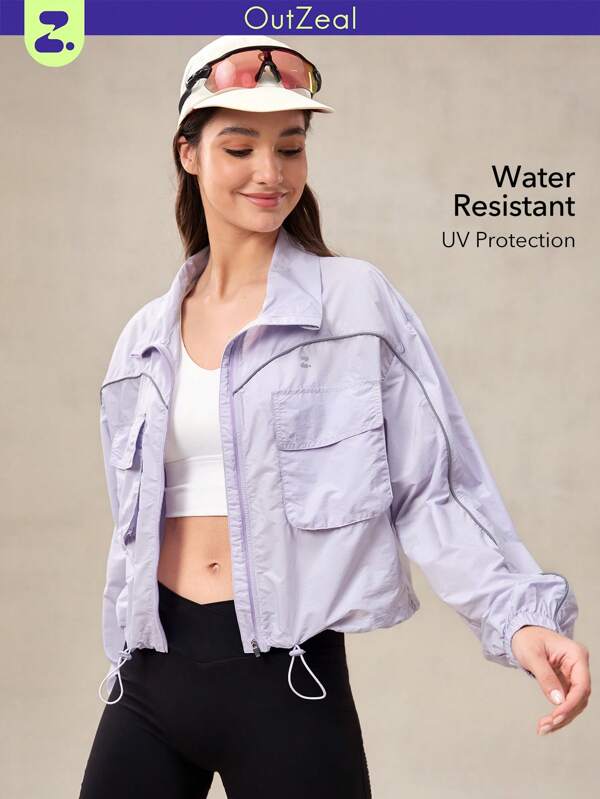 OutZeal WeatherProof-Air Water-Resistant UPF50+ Lightweight Oversize Jacket Women Drawstring Hem For LightRain Everyday Daily Casual