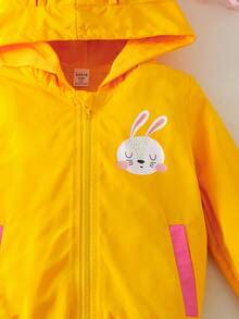 全新年轻女孩休闲可爱兔子印花时尚连帽风衣外套，春秋季 - 黃色 - 查看 8