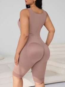 SHEIN EZwear 加大码女士塑身连体衣，提升胸部、收腹、提臀 - 棕色 - 查看 2