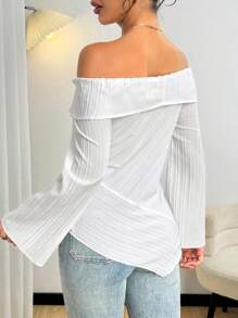 Modelyn Blusa de verano con hombros descubiertos, textura estriada y asimétrica para mujer - Blanco - Ver 2