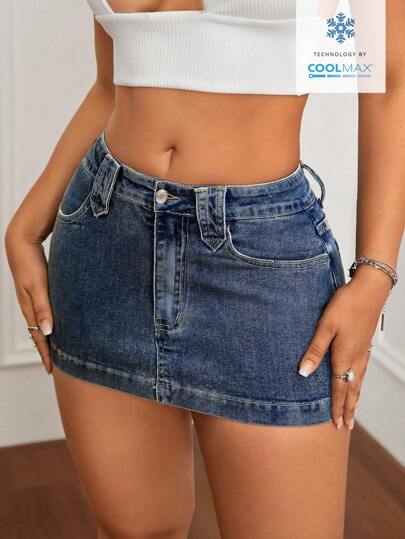 Jeanoix Dampennkjol i tvättad denim med fickor, avslappnad passform