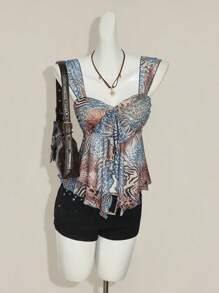 SHEIN ICON Áo ba lỗ nữ họa tiết da báo cổ điển viền bất đối xứng - Nhiều màu - Xem 5