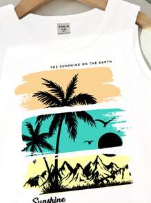 SHEIN 男童休闲椰树印花无袖上衣，适合夏季穿着