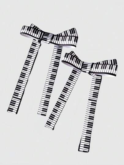 Grunge Punk 2 piezas de Hebillas de pelo con lazo Kawaii, dulces y lindas, con estampado elegante de piano, se pueden sujetar en el cabello o bolsos, adecuadas para festivales de música, salidas casuales, escuela, accesorios de estilo anime