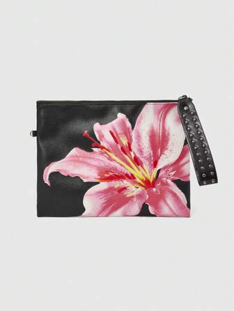 Fairycore 1pc Women's Clutch Bag With Lily Flower Pattern