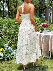 SHEIN 孕妇无袖镂空褶饰花卉印花孕妇连衣裙 - 彩色 - 查看 2