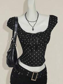 SHEIN ICON Camiseta ajustada de cuello cuadrado con lunares retro sexy