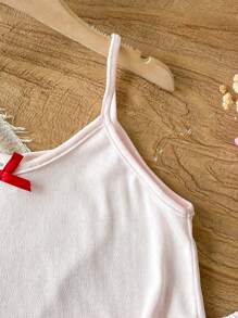 青少年女孩夏季睡衣套装，薄粉色纯色甜美修身背心，草莓印花荷叶边短裤两件套家居服 - 粉色 - 查看 3