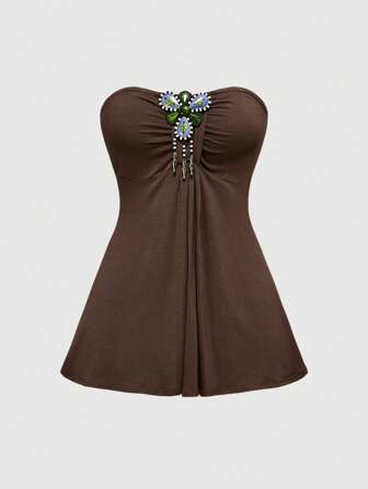 Hippie Women's Vintage Hippie Music Festival Doll Top, Intricate Accessories Tube Top