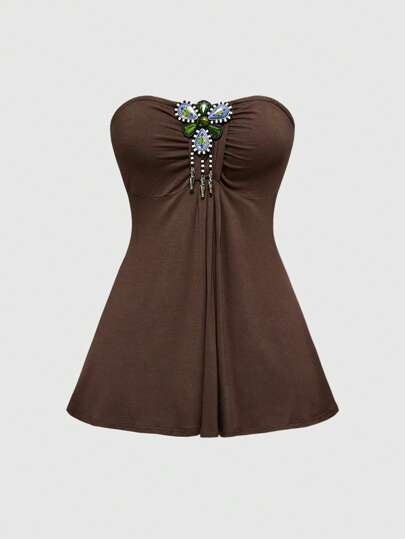 Damen Vintage Hippie Musik Festival Pulli Top, aufwendiges Zubehörtop