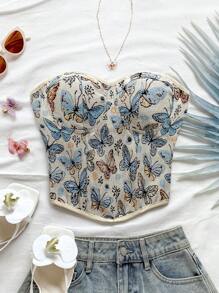 Soleia 全新度假蝴蝶结露脐短款上衣，后系带 - 彩色 - 查看 4