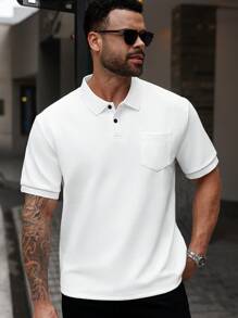 Manfinity Homme Plus Size Men's Casual Versatile Solid Color Polo Shirt, Summer