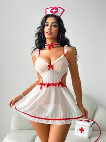 SHEIN 4 件套女士内衣套装（连衣裙、丁字裤、护士帽、衣领） - 白色 - 查看 1