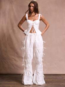 MUSERA 宽肩带露肩系带吊带背心，适合度假、海滩、节日、伊比沙岛、新娘单身派对、外出、夜店、秋季派对等场合，优雅时尚。