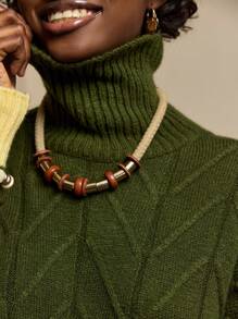 Bóhologie Casual French Turtle Neck Brushed Yarn Color Block Stripe Oversize Fit Cozy Sweater For Autumn Daily Chic Brunch Dark Green - Army Green - View 5