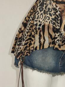 SHEIN ICON Áo ba lỗ lưới chắp vá họa tiết động vật bất đối xứng hở lưng cho nữ - Nhiều màu - Xem 8