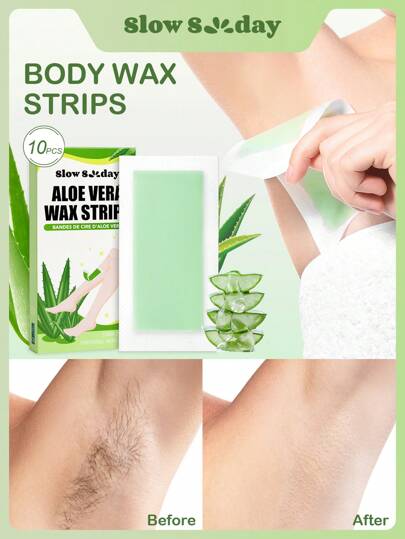 SlowSunday Aloe Vera Wax Strips, 10pcs, Body Wax Strips, 
With Skin-Care Ingredients, Coconut Oil & Aloe Vera, Effective Hair Removal, Leaves Skin Smooth, Easy To Use, For Winter, Skin Care, Y2K, For Thanksgiving, Christmas, New Year, Christmas Gifts, Thank You Gift