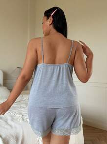 SHEIN Koronkowy top i szorty damskie w dużych rozmiarach, komplet piżamowy, stroje