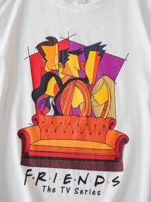 EDUVISMO ART FRIENDS X SHEIN 女士圆领短袖T恤，时尚适合夏季 - 白色 - 查看 7