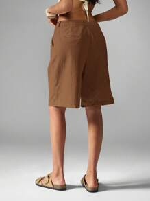 MISSGUIDED High Waisted Bermuda Shorts Lightweight Tailored Summer Beach Casual Long Walking Shorts With Pockets - Chocolate Brown - View 2