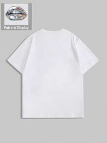 Manfinity EMRG 大码男式金属银唇和 3D 雕塑图案印花 T 恤，休闲街头风格，百搭