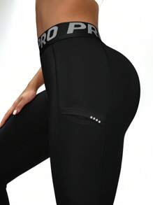 Easithlete 女式字母带松紧腰休闲百搭瑜伽/运动紧身裤，夏季