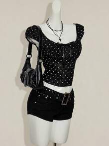 SHEIN ICON Camiseta ajustada de cuello cuadrado con lunares retro sexy