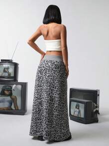 CasuGlow Women Leopard Pattern Casual Sweater Skirt - Grey - View 4