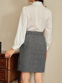 Vintamour 复古经典优雅女士修身碎花及膝半身裙，灰色 - 灰色 - 查看 2