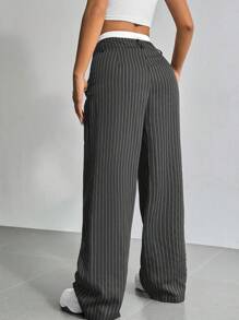 SHEIN EZwear 大码灰白撞色直筒裤 - 灰色 - 查看 2