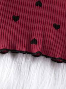 SHEIN Vintaside Kids 嬰兒女孩心形印花對比萵苣邊繫帶t恤和長褲 - 酒紅色 - 查看 8