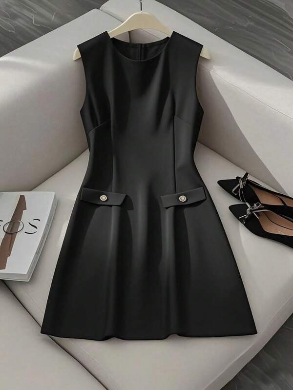 Franclia Sleeveless Elegant Waist Cinched Work Dress For Women