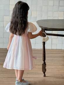 DAZY Girls (Small) Gradient Bow Decor Puffy Sleeve Party Birthday Dress, Korean Style