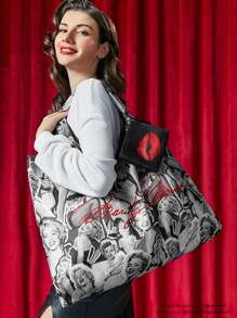 Marilyn Monroe X SHEIN Figure Lip Graphic RPET Foldable Reusable Shopping Bag,Valentine's Day - Multicolor - View 1