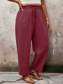 SHEIN VCAY Plus Size Solid Color Cone Pants, Casual Vacation