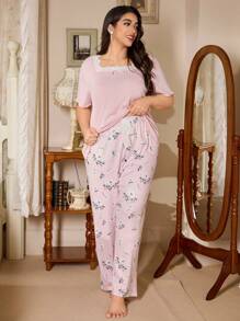 CottageSlumber Bộ đồ ngủ hai mảnh họa tiết hoa thanh lịch Romantic-Flora cỡ lớn, vừa vặn thoải mái và phong cách, trang phục - Hồng - Xem 2