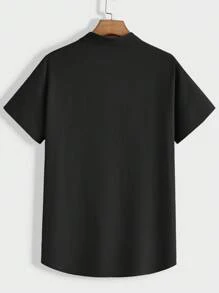 Manfinity BRENVOR Loose-Fit Men's Solid Color T-Shirt And Pants Set, Cozy Outfits - Black - View 4