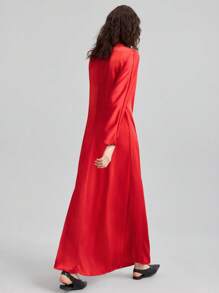 Ontre 2025 New Elegant & Stylish Women's Long Sleeve Asymmetric A-Line Midi Dress, Red, Minimalist Design, Suitable For Party, Date, Valentine's Day