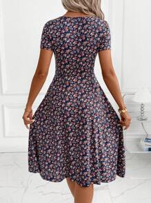 SHEIN Clasi Women's Casual Knitted Midi Dress With Flared Hem And V Neckline For Everyday Style